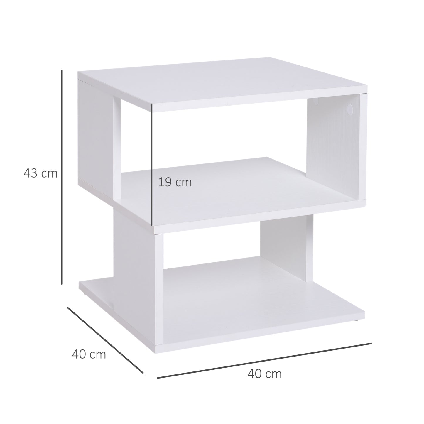 White Square Side Table with 2‑Tier Storage Shelves – Modern End Table