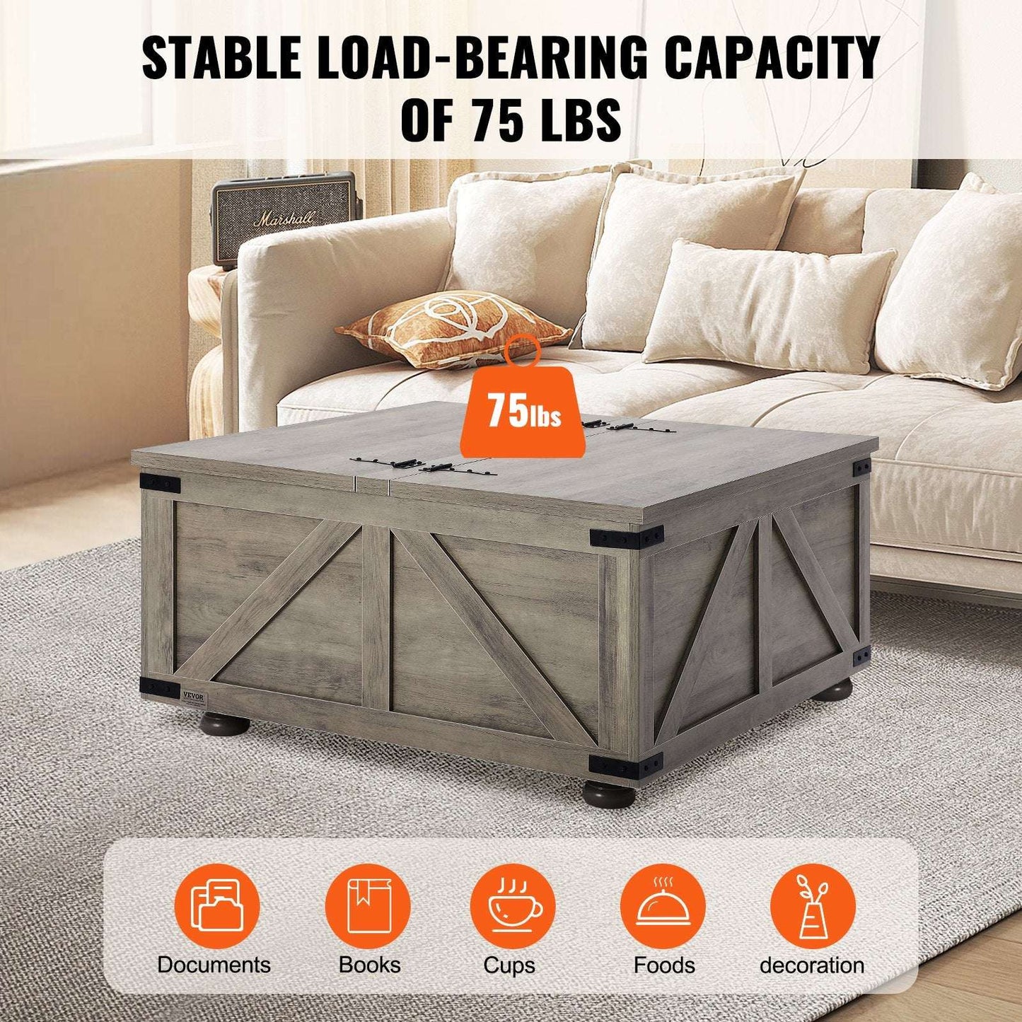 Farmhouse Lift‑Top Coffee Table with Hidden Storage – White Wood