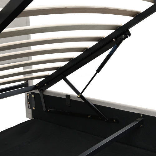 Upholstered Double Bed 4ft6 – Light Grey Linen with Storage & Rivets