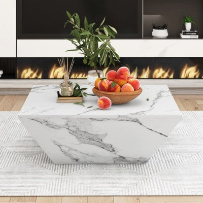 Marble-Effect PVC Coffee Table 70x70cm – White Nesting Side Table with Storage