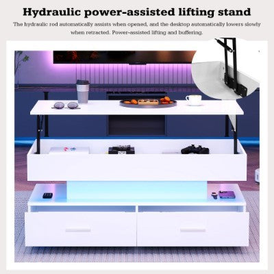 Ascend Smart Lift-Top Coffee Table 100cm – White with LED Lights & Storage