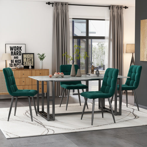 Aura Velvet Upholstered Dining Chairs, Set of 4 | Modern Dark Grey Kitchen & Dining Room Chairs with Padded Seat, Metal Frame & Backrest