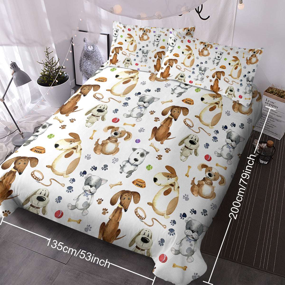 Kids' Duvet Cover Sets Animals Pastel Duvet Covers Cartoon Dogs Paws Pattern Bed Sets 3 Pieces 1 Duvet Cover And 2 Pillow Cases Cute Puppy Dogs Bedding For Kids
