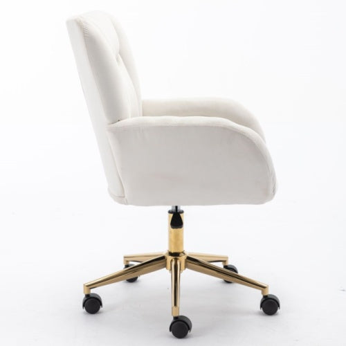 Aurora Velvet Home Office Chair | Adjustable Height Swivel Desk Chair with Gold Metal Legs & Wheels, Ivory