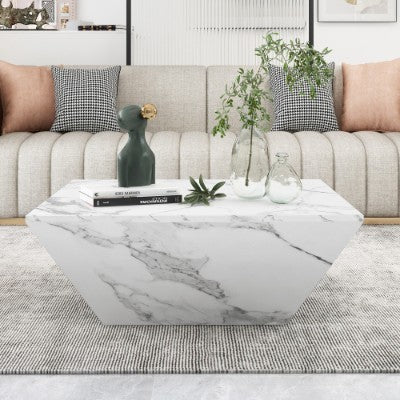 Marble-Effect PVC Coffee Table 70x70cm – White Nesting Side Table with Storage