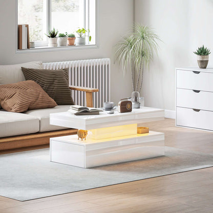 High Gloss White LED Coffee Table with Storage & Drawers