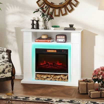6142 BTU Fireplace And LED Mantel, 17-27°C - White