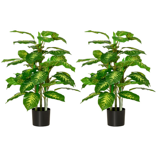 2 PCs Artificial Evergreen Tree Fake Decorative Plant In Nursery Pot For Indoor Outdoor Décor, Green