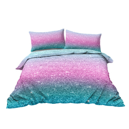 Rainbow Ombre Glitter Duvet Cover Set – 3‑Piece