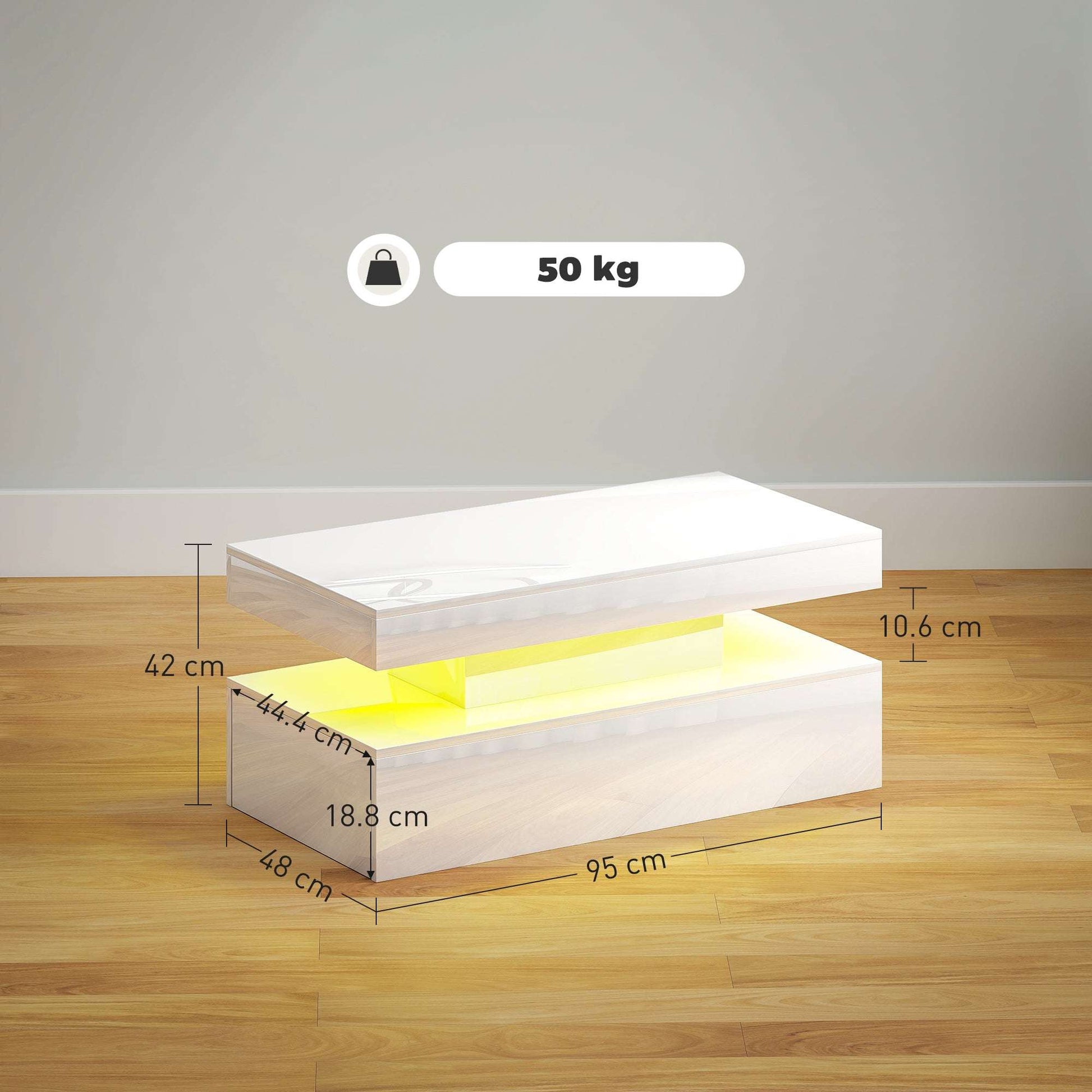 High Gloss White LED Coffee Table with Storage & Drawers