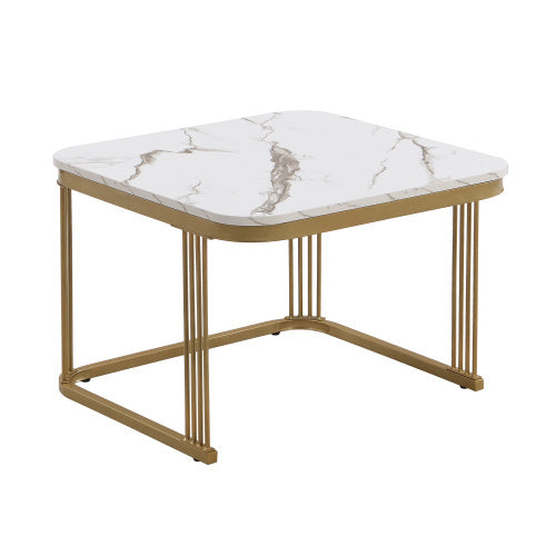Nestable Coffee Tables Set of 2 – High-Gloss Marble with Gold Accents & Drawer
