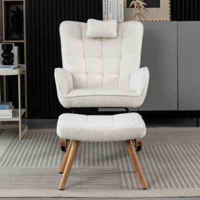 Serenity Glide Upholstered Rocking Chair – White Fabric Recliner with Cushion