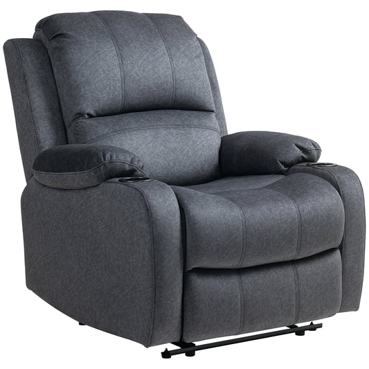 Microfibre Manual Reclining Armchair, With Footrest - Black