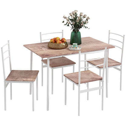 Five-Piece Compact Dining Table And Chairs Set - Brown/White