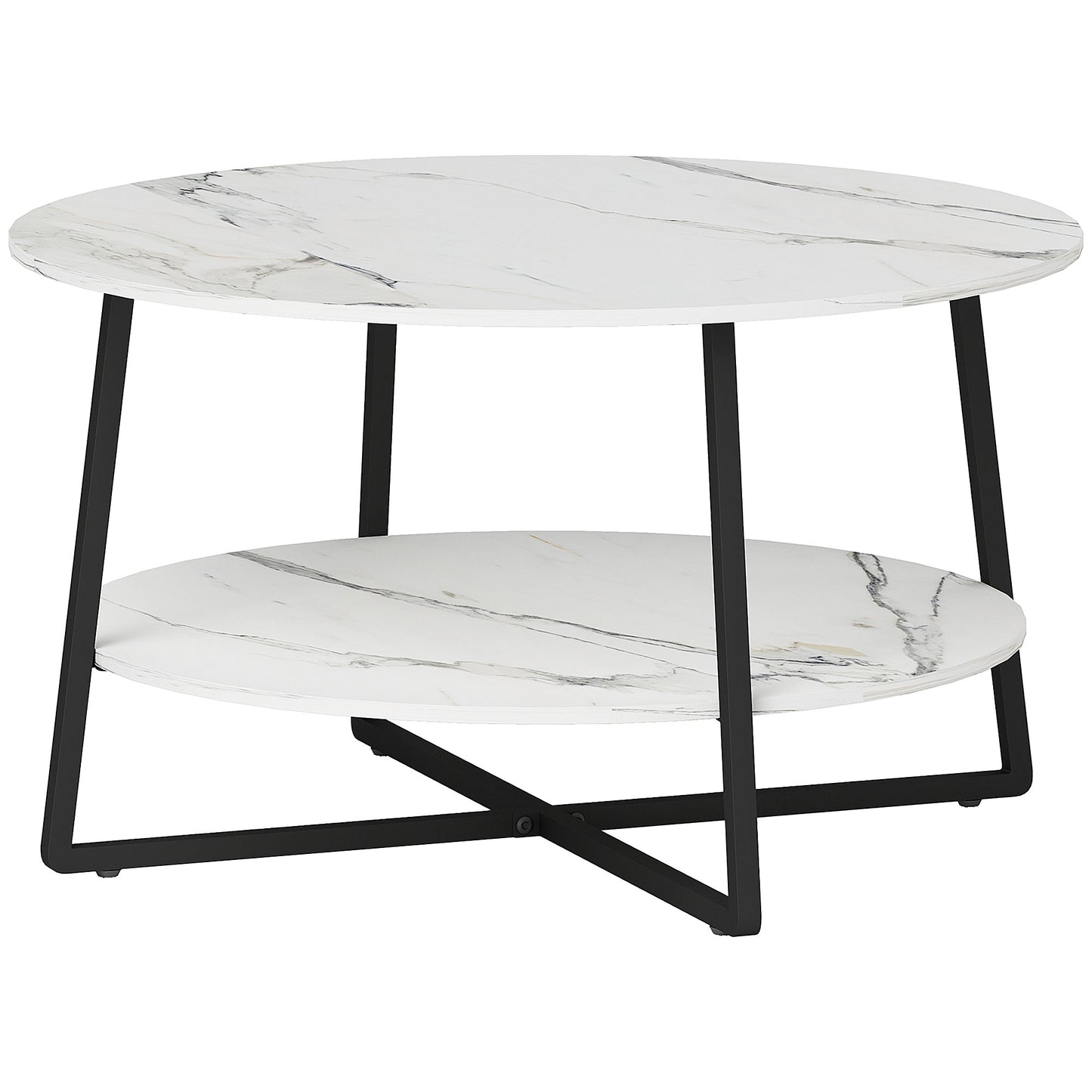Round Marble Coffee Table swoon – White with Black Frame