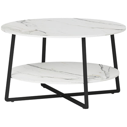 Round Marble Coffee Table swoon – White with Black Frame