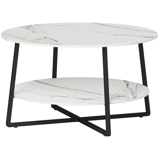 Round Marble Coffee Table swoon – White with Black Frame