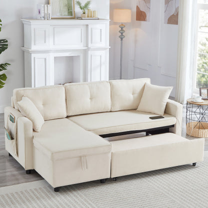 L‑Shaped Pull‑Out Sofa bed with Storage & USB