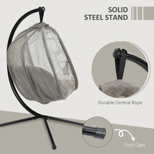 Outsunny Hanging Egg Chair – Folding Swing with Cushion & Stand, Khaki