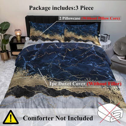 Navy & Gold Marble Duvet Cover Set – 3‑Piece King Bedding