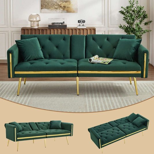 Two-seater Sofa Bed With Adjustable Backrest, Gold Accents And Built-in Cup Holders - Convertible Into A Comfortable And Space-saving Two-seater Sofa For Both The Living Room And Bedroom