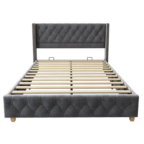 Sienna Velvet Double Bed Frame 4ft6 – Grey Buttoned Headboard