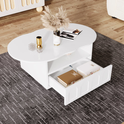 Cloud Coffee Table with Drawer & Shelf