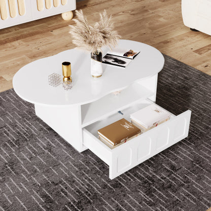 Cloud Coffee Table with Drawer & Shelf