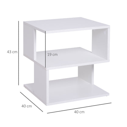 White Square Side Table with 2‑Tier Storage Shelves – Modern End Table