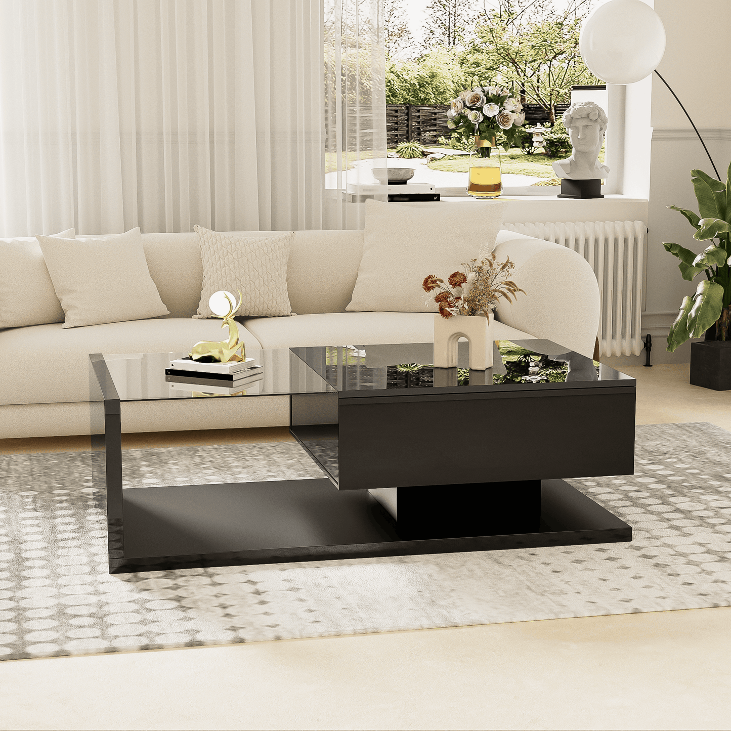 ss Black Coffee Table with Glass Top & LED Lighting