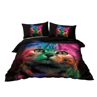 Kids’ Colourful Cat Print Duvet Cover Set – 3‑Piece