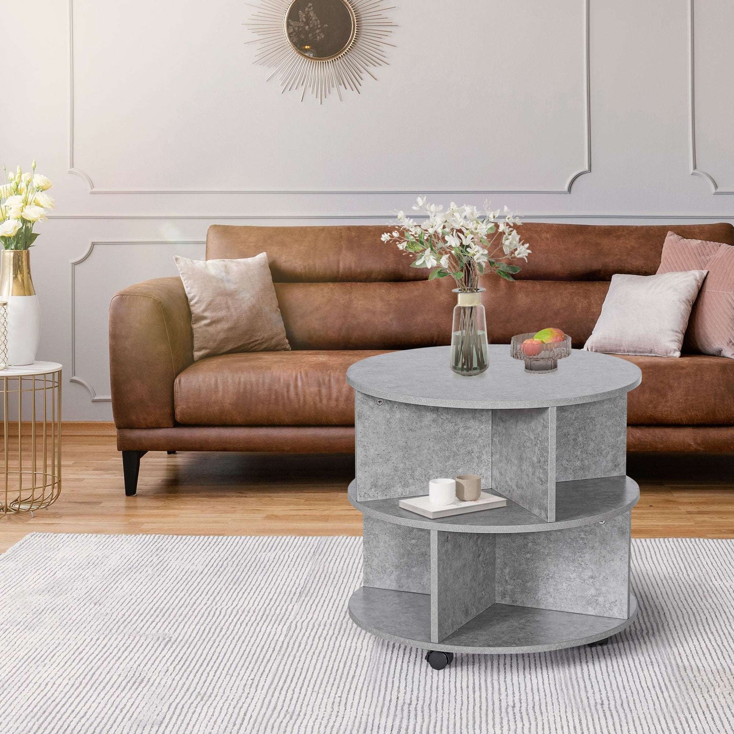 Amali Coffee Table with Wheels – Cement Colour