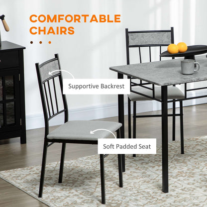 Five-Piece Marble Effect Dining Table Set - Grey/Black