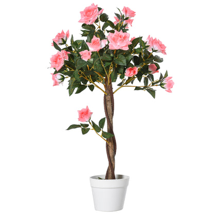 Artificial Plants Pink Rose Floral In Pot, Fake Plants For Home Indoor Decor, 90cm