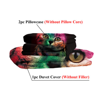 Kids’ Colourful Cat Print Duvet Cover Set – 3‑Piece