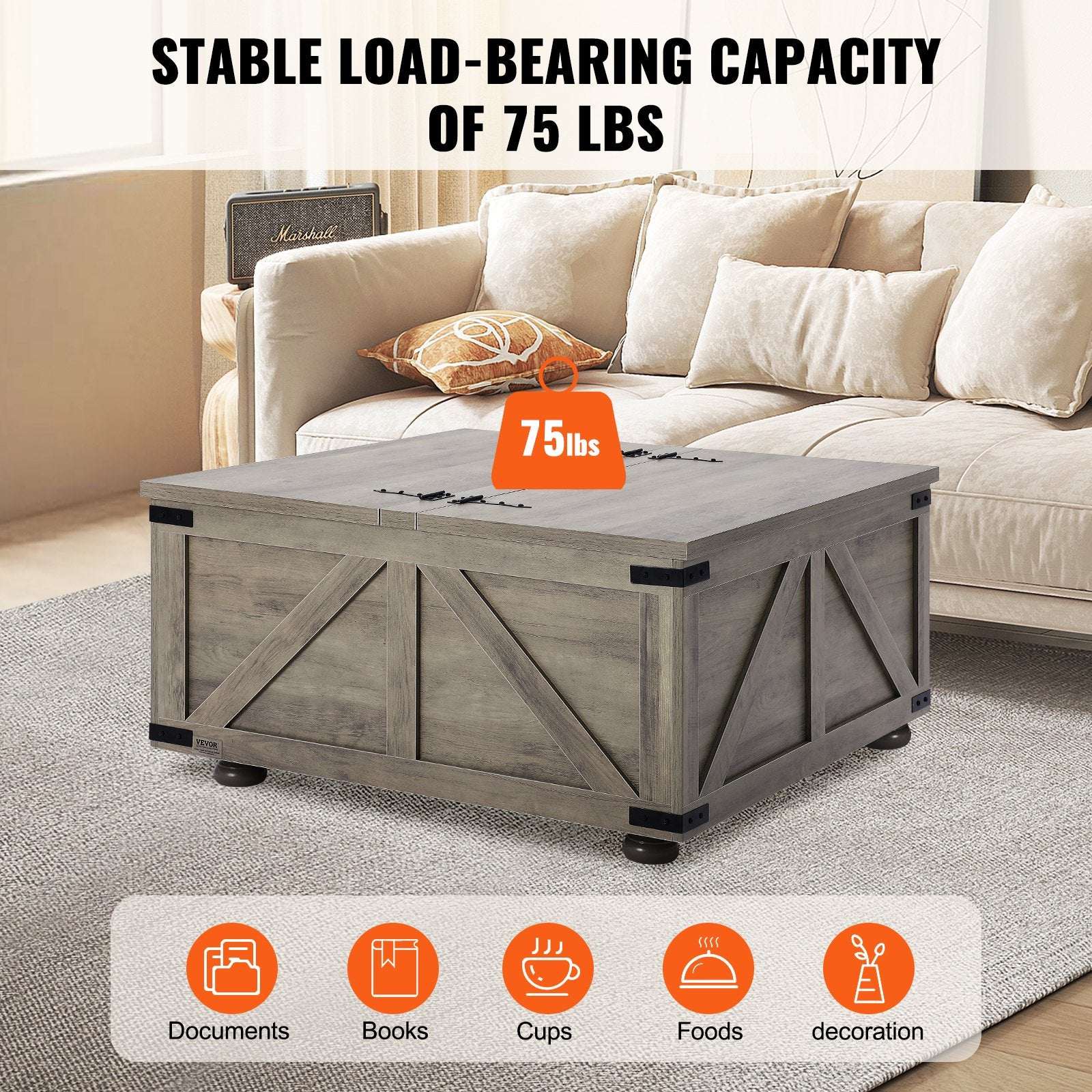 Farmhouse Lift‑Top Coffee Table with Hidden Storage – White Wood