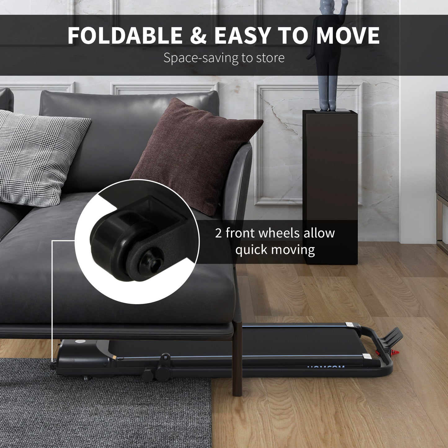 Foldable Walking Treadmill, With LED Display And Wheels, For Home, Office, Gym, Blue