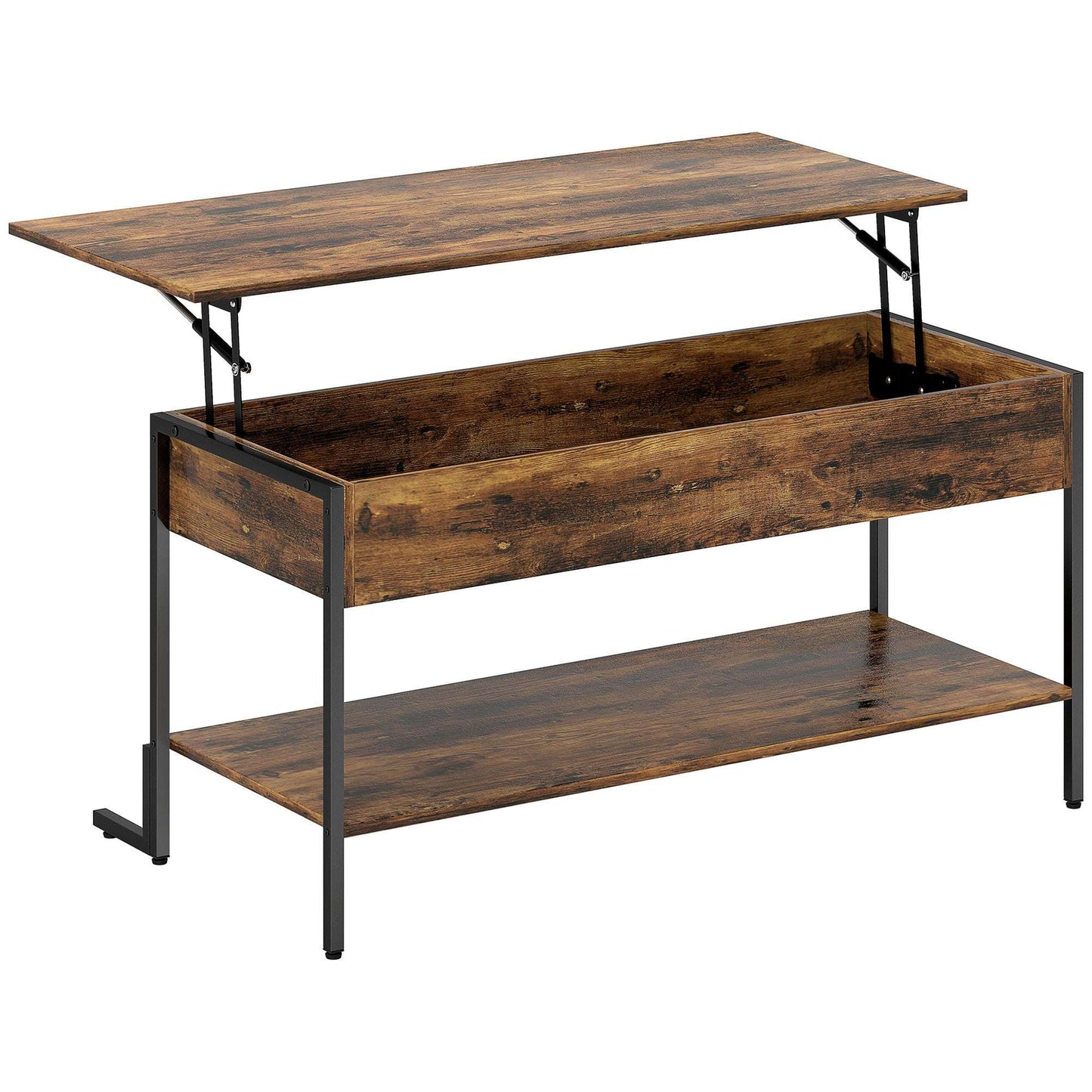 Rustic Brown Lift‑Top Coffee Table with Storage & Metal Frame