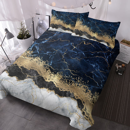 Navy & Gold Marble Duvet Cover Set – 3‑Piece King Bedding