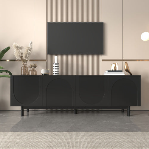 Modern Black TV Cabinet  175 X 38 X 56 Cm, Adjustable Shelves, Lightweight Lowboard TV Furniture In Luxury Style