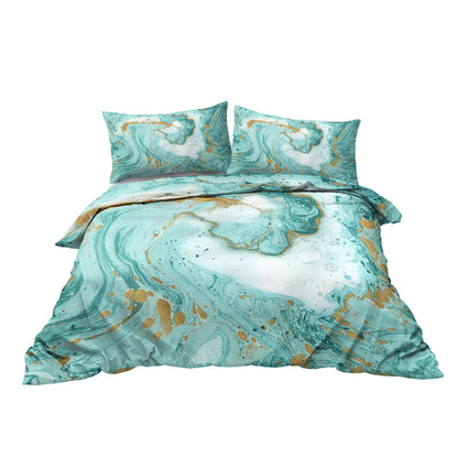 Mint Marble Glitter Duvet Cover Set – 3‑Piece Double Bedding