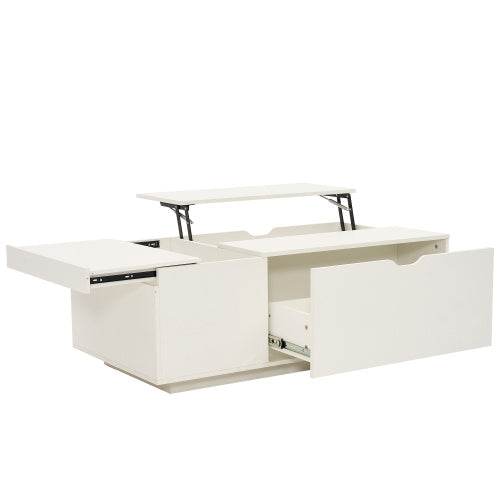 Lift-Up Coffee Table – White Wooden Sofa End Table with Drawer
