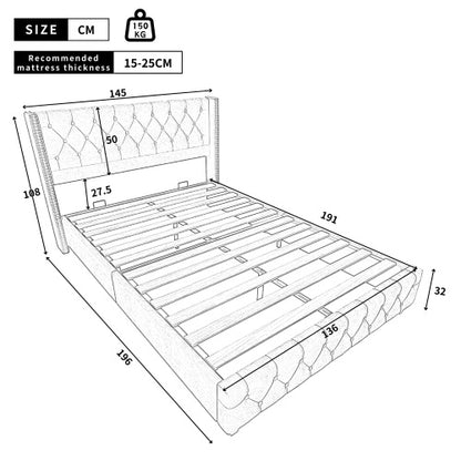 Sienna Velvet Double Bed Frame 4ft6 – Grey Buttoned Headboard
