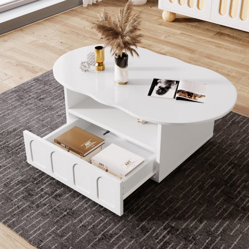 Cloud Coffee Table with Drawer & Shelf
