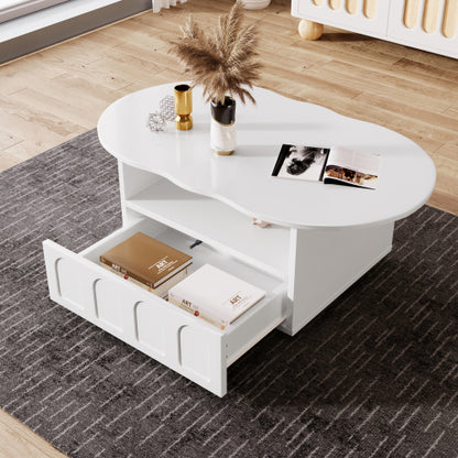 Cloud Coffee Table with Drawer & Shelf