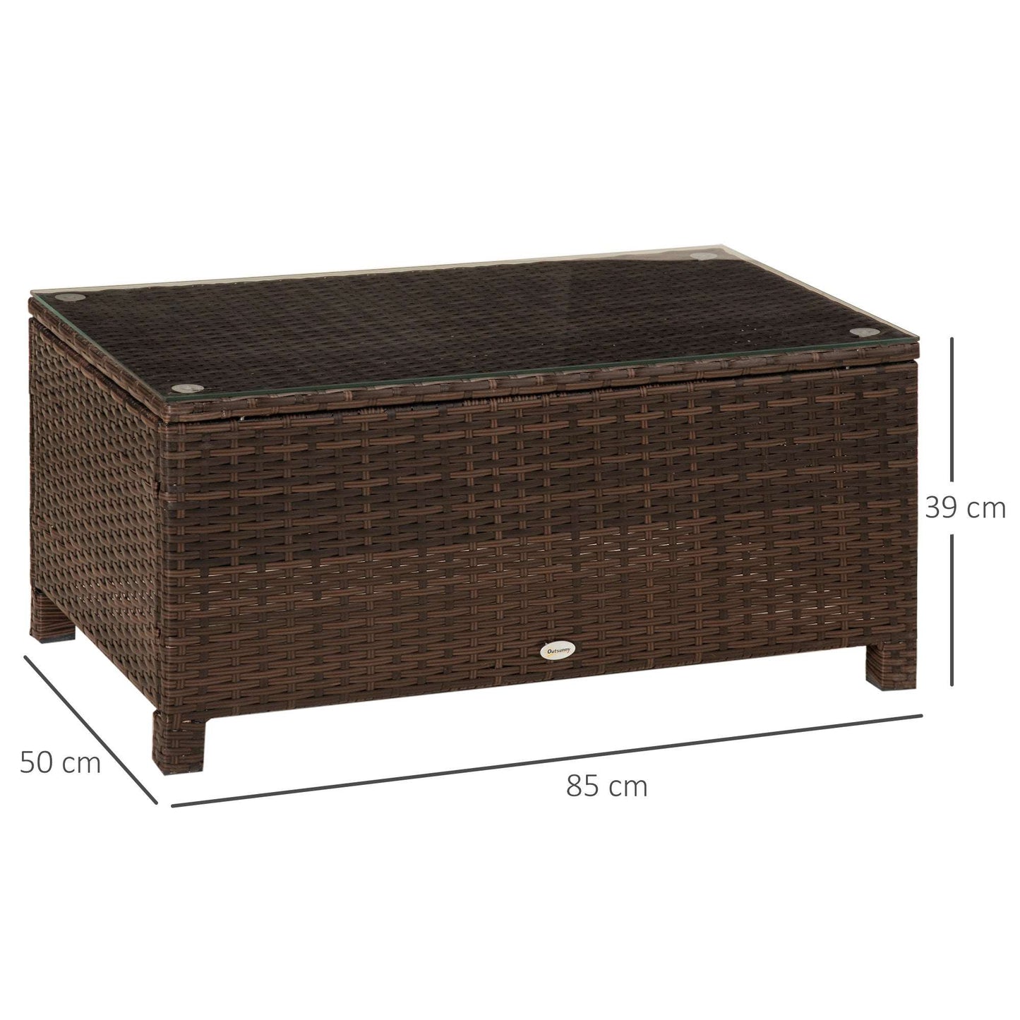 Brown PE Rattan Garden Coffee Table with Tempered Glass Top
