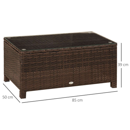 Brown PE Rattan Garden Coffee Table with Tempered Glass Top