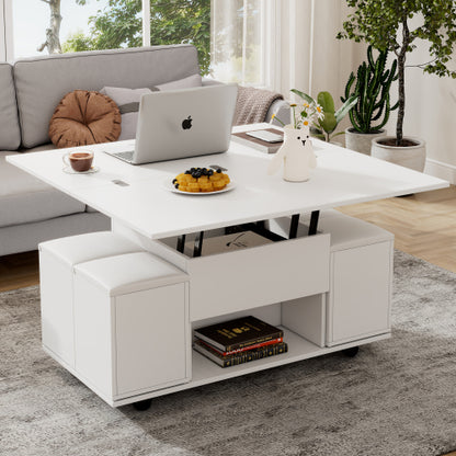White Lift‑Top Coffee Table with Hidden Storage – Modern Living Room Furniture