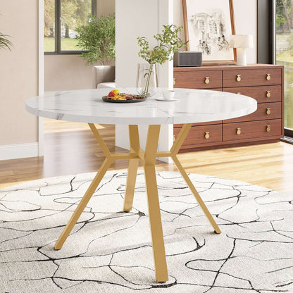 Modern And Sleek Round Marble Dining Table Diameter 1 M, X-shaped Coffee Table With Metal Support, Stable And Durable, A Must-have For Fashionable Homes