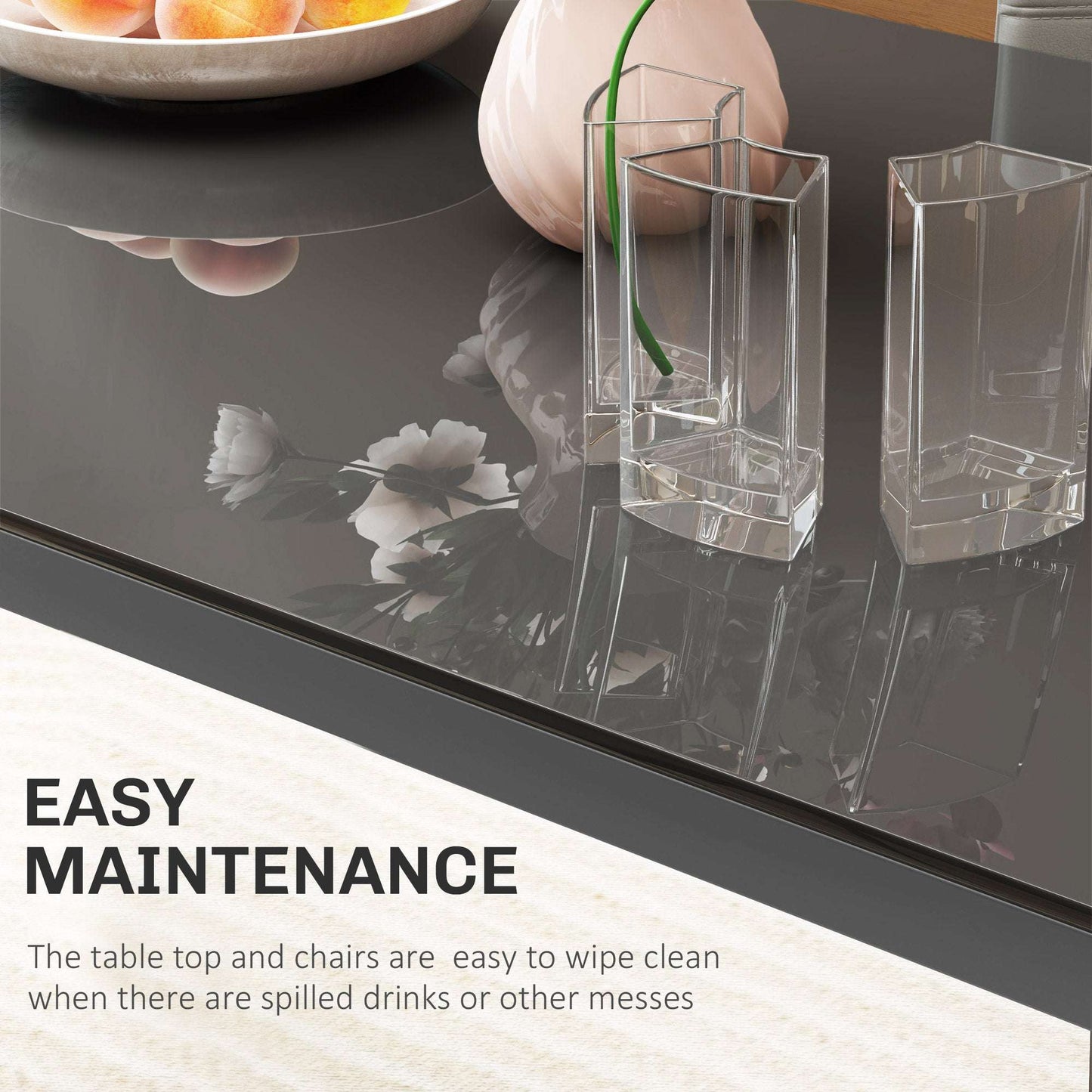 5-Piece Kitchen Dining Table Set With 4 Faux Leather Metal Frame Chairs Glass Tabletop Desk For Dining Room, Kitchen, Dinette, Grey